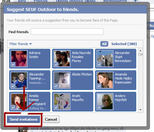 Inviter alle venner på facebook